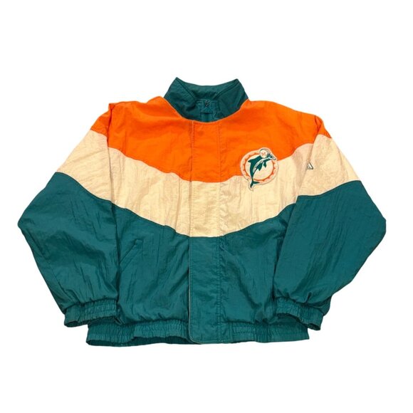Vintage 1990's Apex One Miami Dolphins NFL Full Zip Windbreaker Jacket Medium - Picture 1 of 8